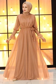 Mink Hijab Evening Dress 5367V - Thumbnail