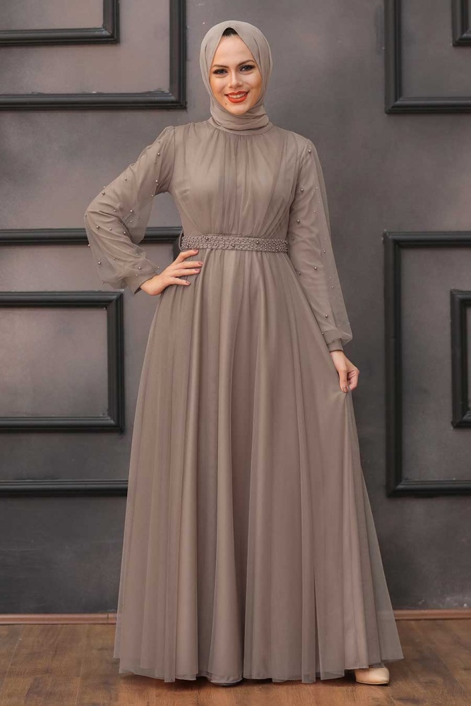 Neva Style - Modern Mink Islamic Clothing Evening Gown 5514V - 1