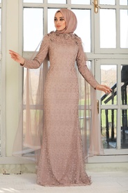 Mink Hijab Evening Dress 7530V - Thumbnail