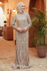 Neva Style - Luxorious Mink Muslim Evening Gown 820V - Thumbnail