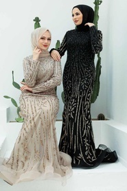 Neva Style - Luxorious Mink Muslim Evening Gown 820V - Thumbnail
