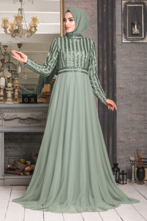 Neva Style - Stylish Mint Muslim Wedding Dress 5338MINT - 1