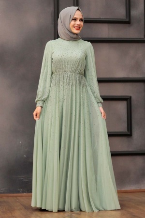 Mint Hijab Evening Dress 21501MINT - 3