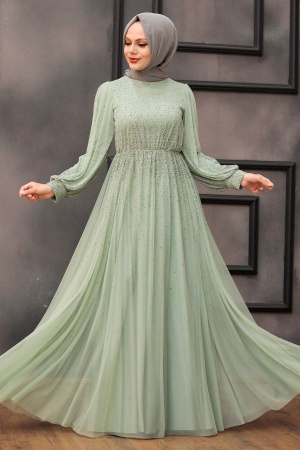 Mint Hijab Evening Dress 21501MINT - 5