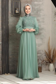 Mint Hijab Evening Dress 2155MINT - Thumbnail