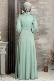 Mint Hijab Evening Dress 2155MINT - Thumbnail
