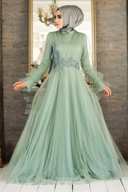 Mint Hijab Evening Dress 21710MINT - Thumbnail