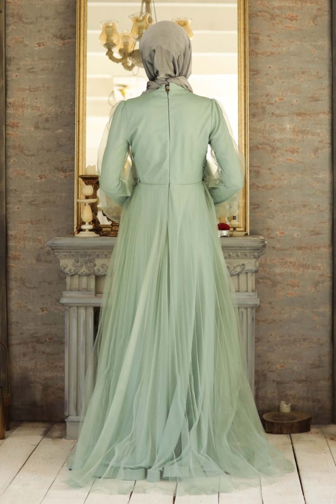 Mint Hijab Evening Dress 21710MINT - 2