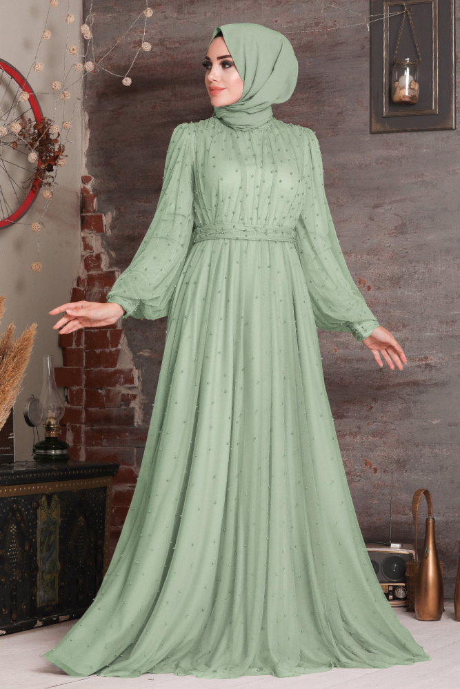 Mint Hijab Evening Dress 2176MINT - 1