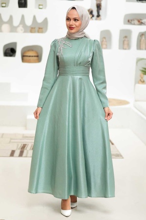 Neva Style - Mint Turkish Hijab Evening Dress 22301MINT - 1