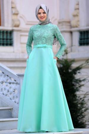 Mint Hijab Evening Dress 23720MINT - 1