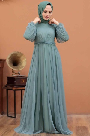 Mint Hijab Evening Dress 29210MINT - 1