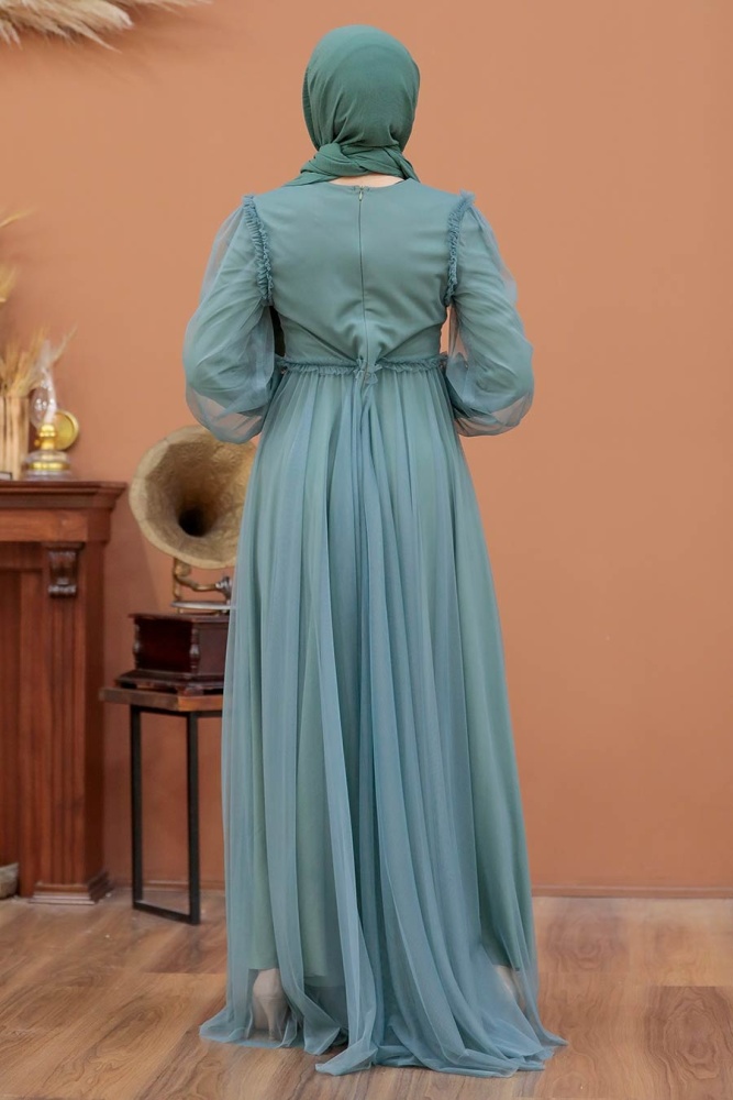 Mint Hijab Evening Dress 29210MINT - 4