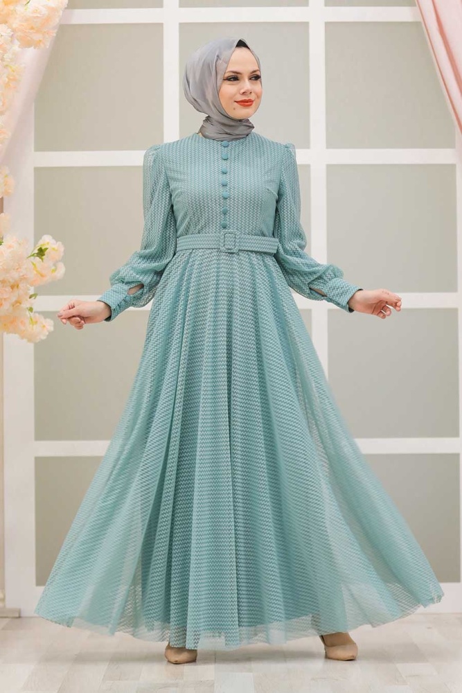 Mint Hijab Evening Dress 30170MINT - 1