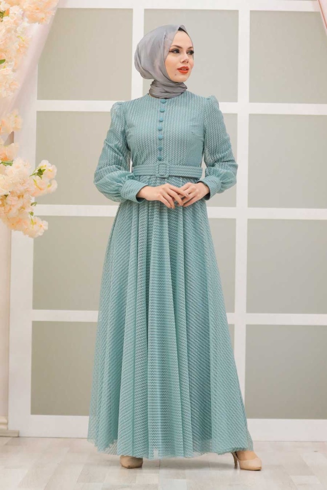Mint Hijab Evening Dress 30170MINT - 2