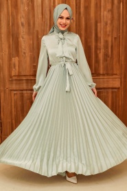Neva Style - Satin Mint Hijab Islamic Clothing Engagement Dress 3031MINT - Thumbnail