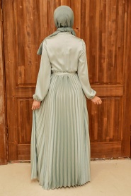 Neva Style - Satin Mint Hijab Islamic Clothing Engagement Dress 3031MINT - Thumbnail