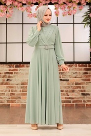 Neva Style - Mint Turkish Hijab Engagement Dress 3060MINT - Thumbnail