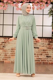 Neva Style - Mint Turkish Hijab Engagement Dress 3060MINT - Thumbnail