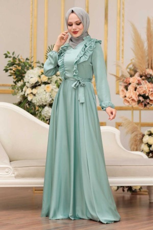 Neva Style - Satin Mint Modest Islamic Clothing Wedding Dress 3117MINT - 3
