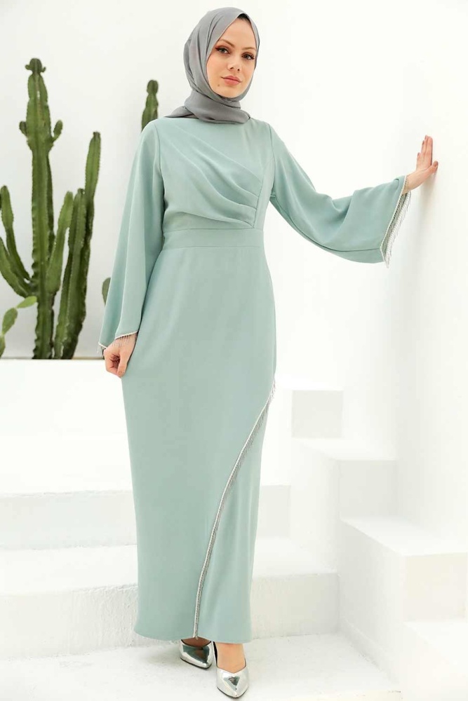 Neva Style -Stylish Mint Muslim Wedding Gown 33150MINT - 1