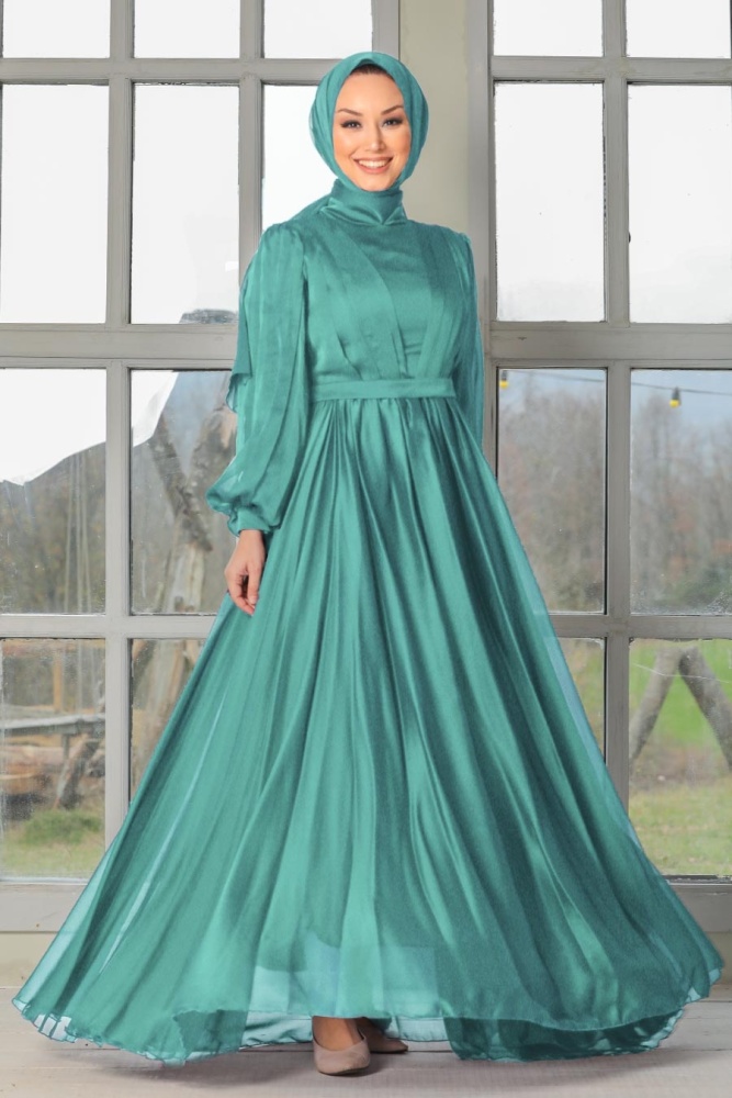 Mint Hijab Evening Dress 33232MINT - 1