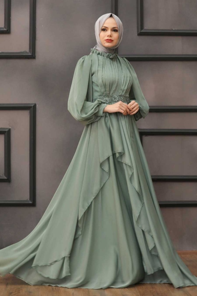 Mint Hijab Evening Dress 4313MINT - 1
