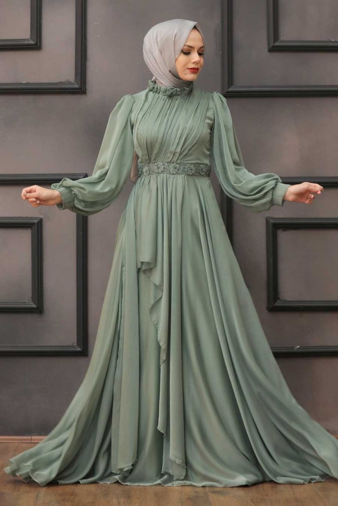 Mint Hijab Evening Dress 4313MINT - 2