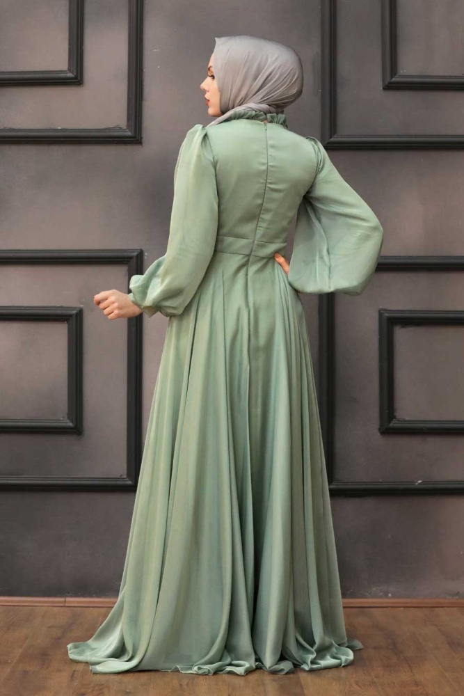 Mint Hijab Evening Dress 4313MINT - 3