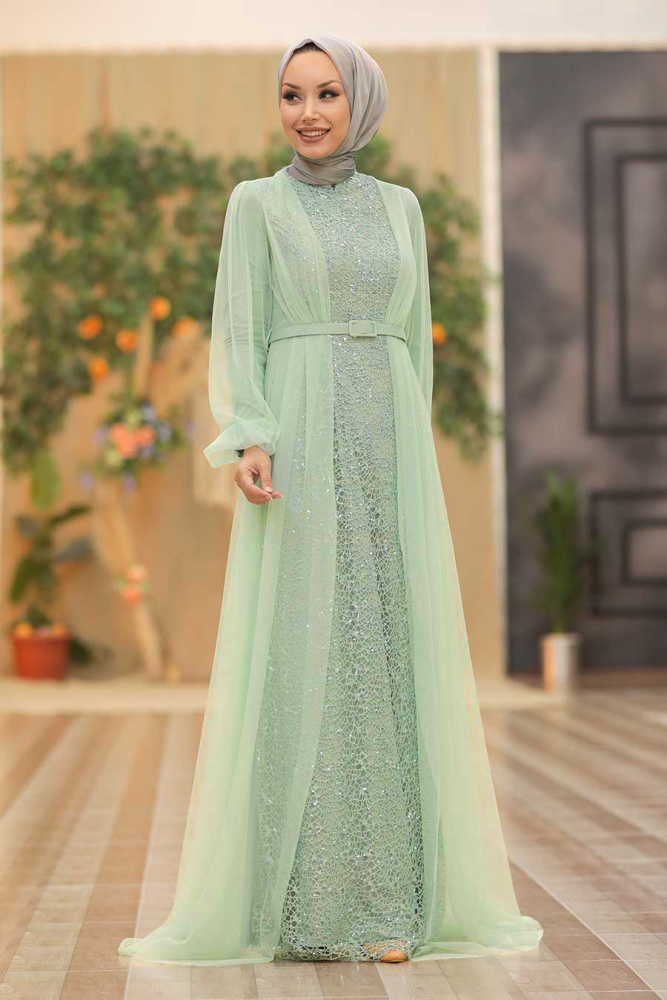 Neva Style - Luxorious Mint Islamic Evening Gown 5383MINT - 1