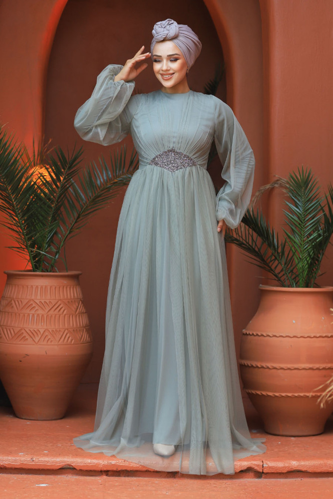 Neva Style - Stylish Mint Modest Evening Gown 54230MINT - 2