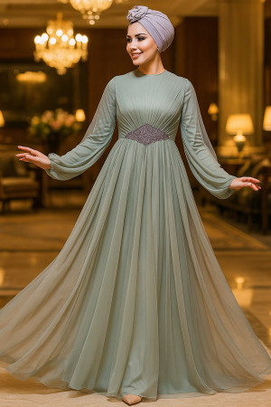 Neva Style - Stylish Mint Modest Evening Gown 54230MINT - 1