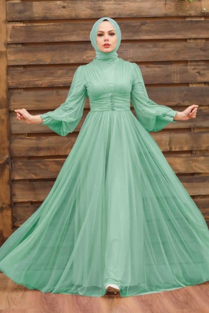 Neva Style - Plus Size Mint Islamic Wedding Gown 5478MINT - 1