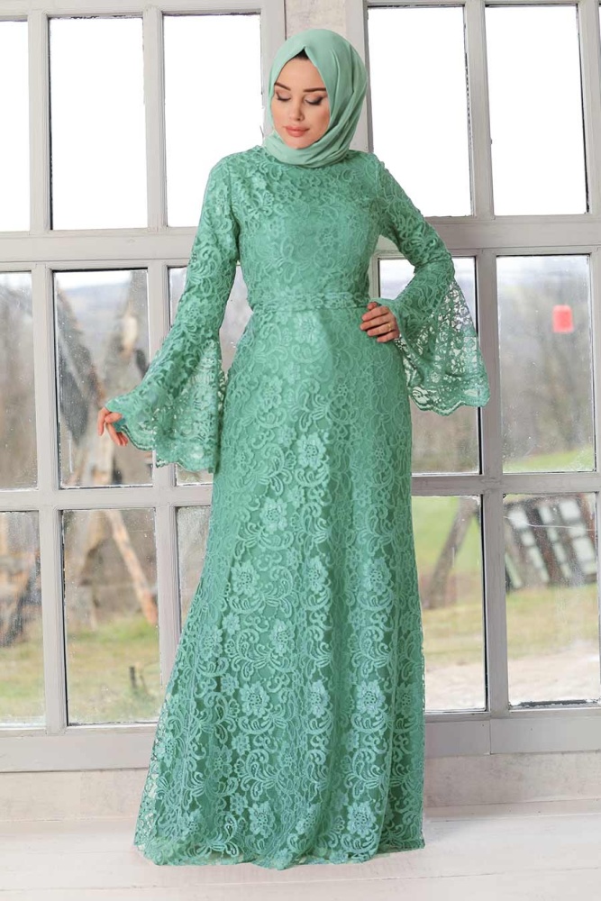 Mint Hijab Evening Dress 5487MINT - 1
