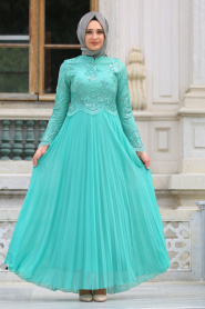 Mint Hijab Evening Dress 7722MINT - Thumbnail