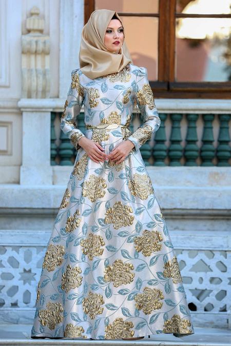 Mint Hijab Evening Dress 8186MINT