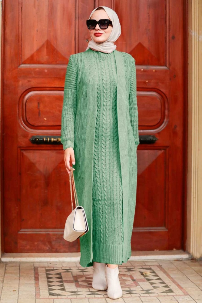 Mint Hijab Knitwear Suit Dress 3171MINT - 1