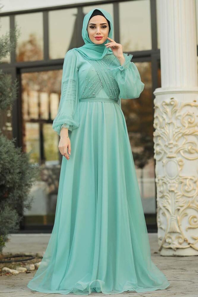 Mint Hijab evening Dress 2140MİNT - 1
