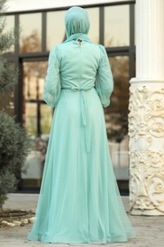 Mint Hijab evening Dress 2140MİNT - Thumbnail