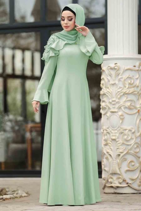 Mint Hijab Evening Dress 3633MINT