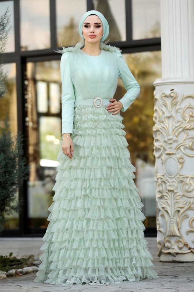 Mint Hijab Evening Dress 3981MINT - 1