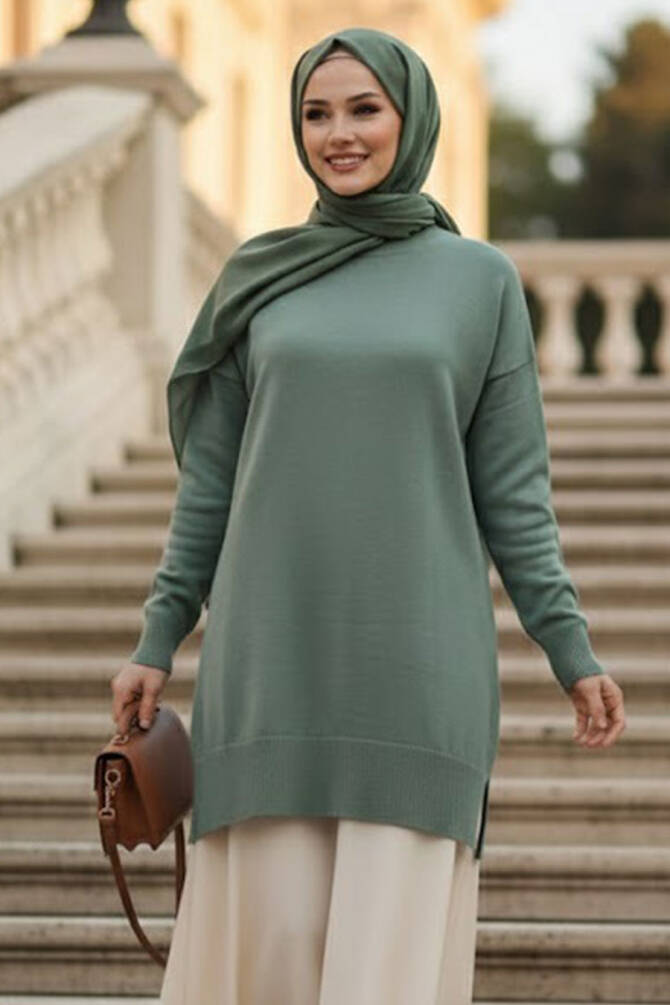 Mint Tesettür Triko Kazak Tunik 17203MINT - 1
