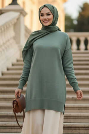 Mint Tesettür Triko Kazak Tunik 17203MINT - NEVA STYLE