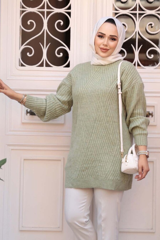 Mint Tesettür Triko Kazak Tunik 7852MINT - 2