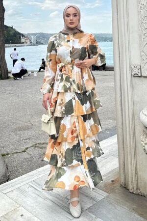Modal Khaki Kat Kat Ruffle Floral Modest Dress 95714HK 