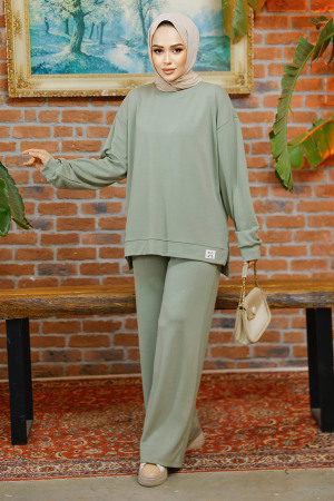 Modal Kumaş Çağla Yeşili Tesettür İkili Takım 30187CY - 2