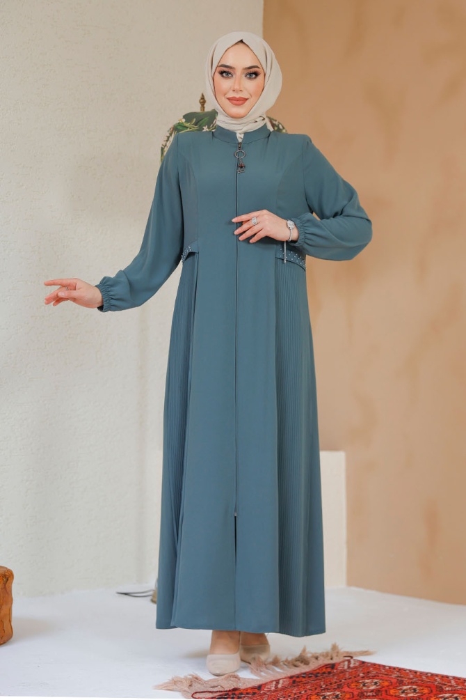 Modest Almond Green Dubai Abaya 45289CY - 1