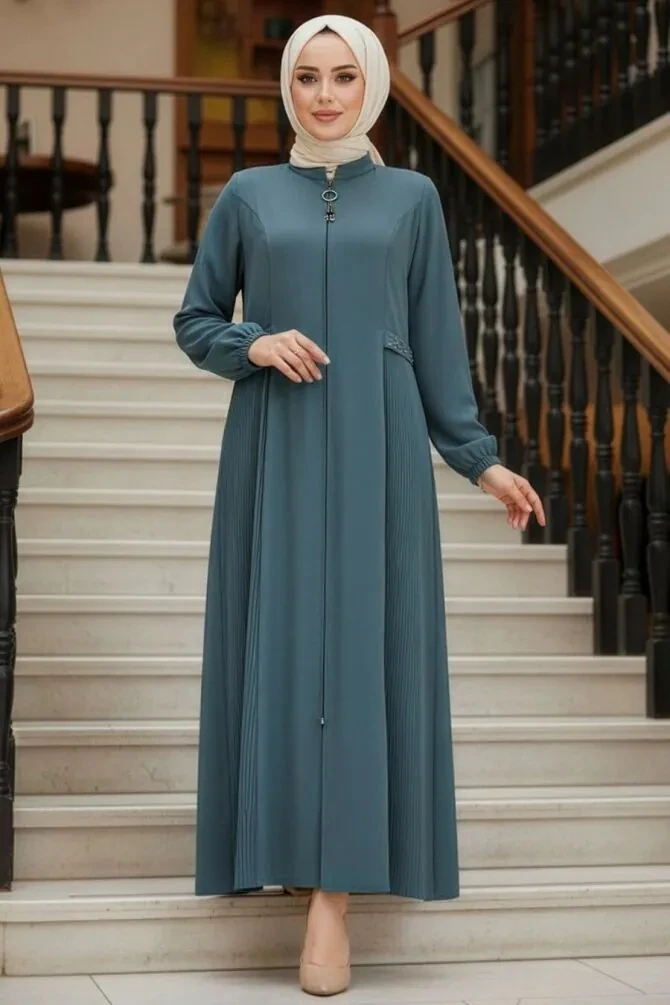Modest Almond Green Dubai Abaya 45289CY - 1