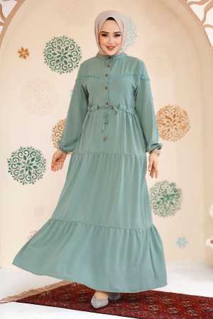 Modest Almond Green Eid Dress 10334CY - 1