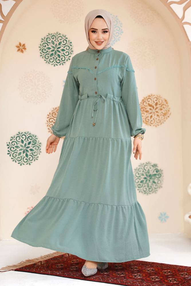 Modest Almond Green Eid Dress 10334CY - 1
